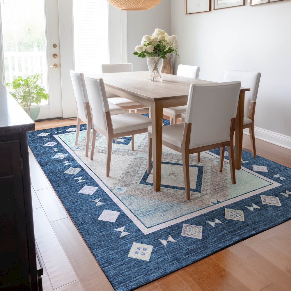 Premium Machine Washable Mayfield  Blue 10' x 14' Rug. Picture 6