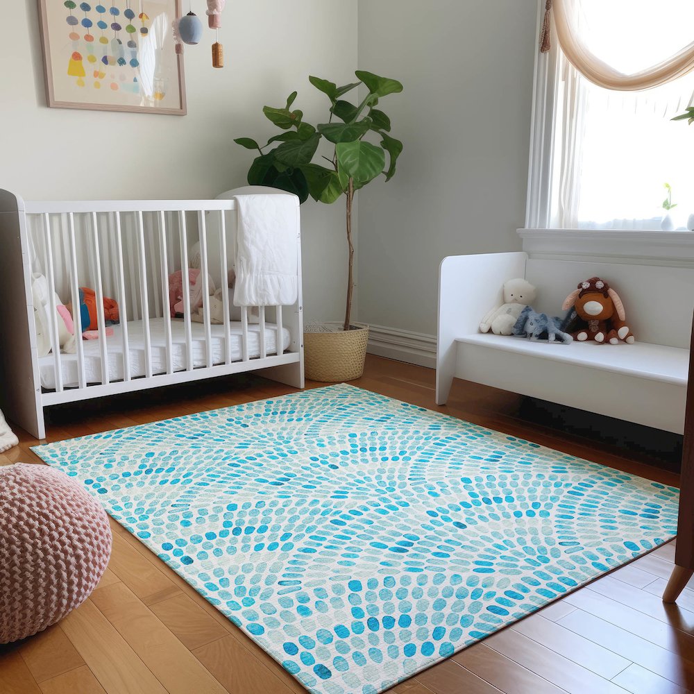 Premium Machine Washable Mayfield  Aqua 10' x 14' Rug. Picture 5