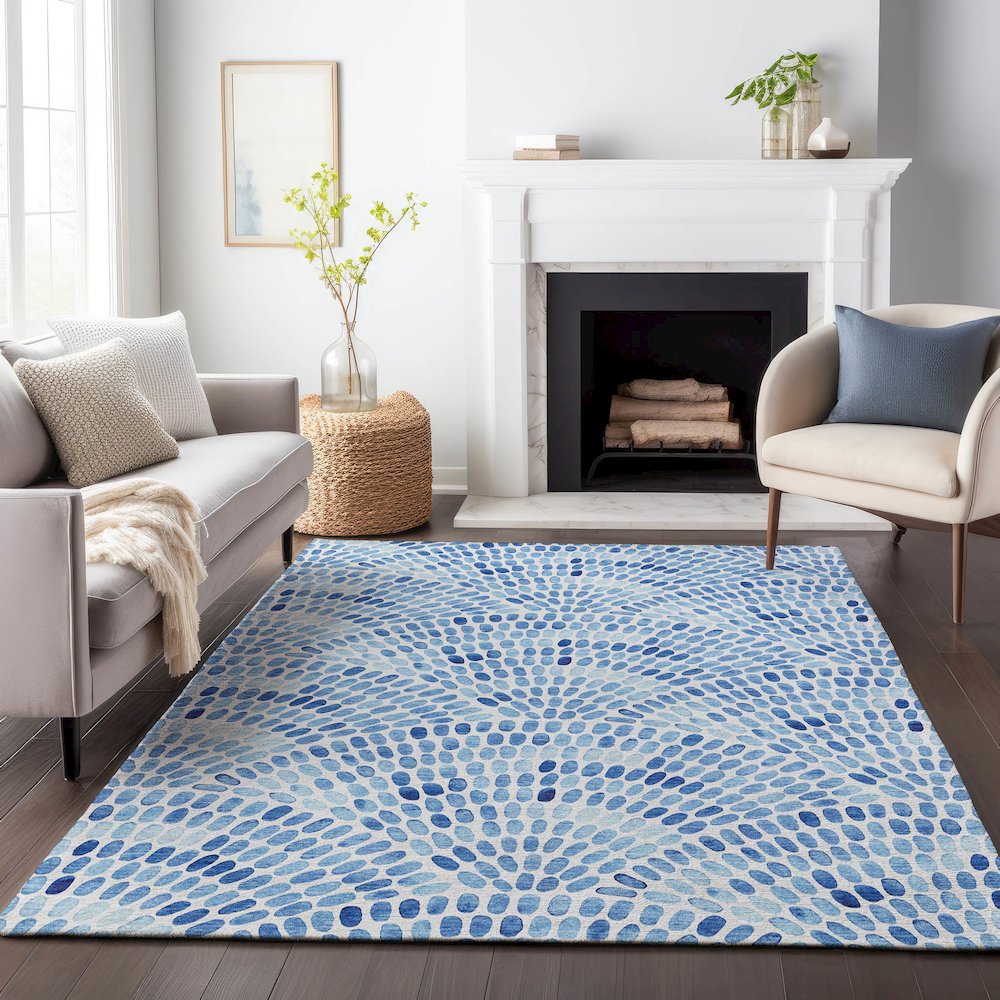 Premium Machine Washable Mayfield  Blue 10' x 14' Rug. Picture 6