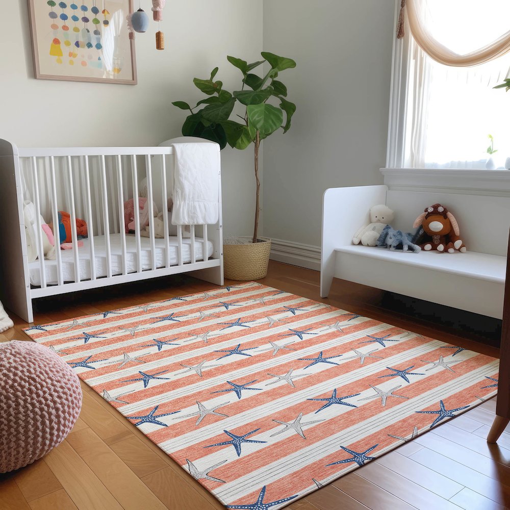 Premium Machine Washable Mayfield  Coral 10' x 14' Rug. Picture 5