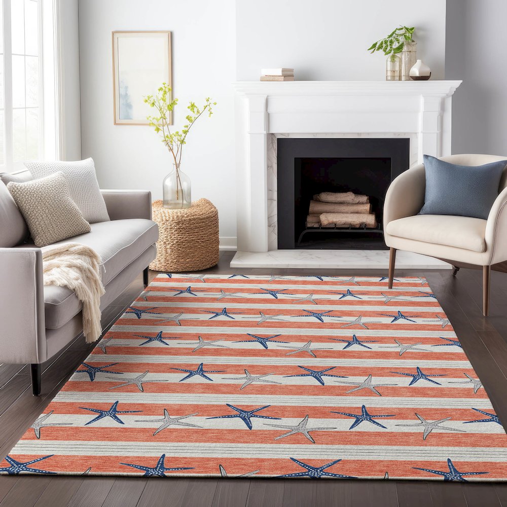 Premium Machine Washable Mayfield  Coral 10' x 14' Rug. Picture 6