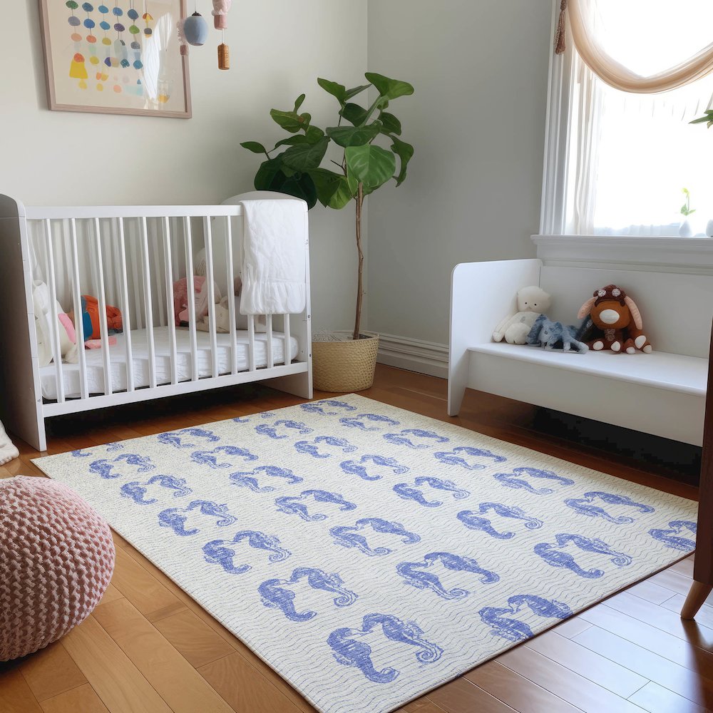 Premium Machine Washable Mayfield  Blue 10' x 14' Rug. Picture 5