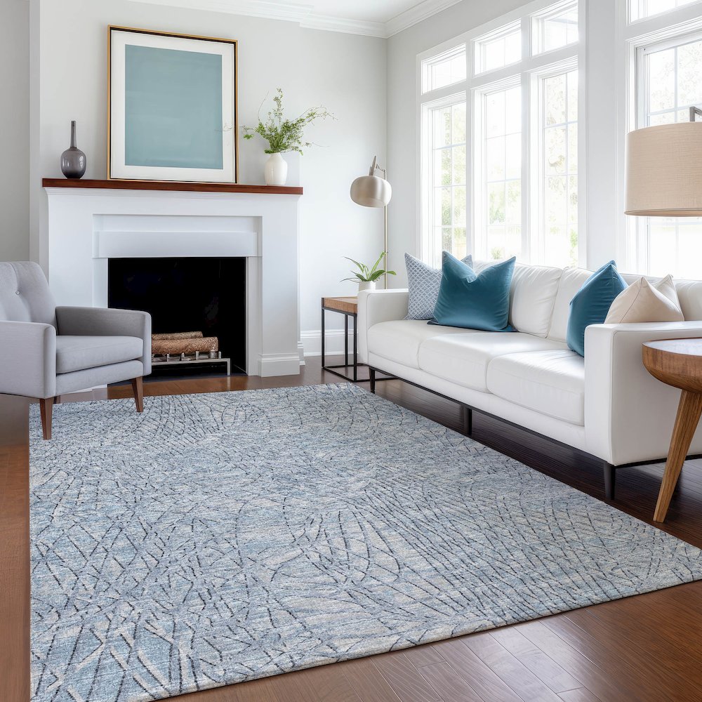 Premium Machine Washable Mayfield  Blue 10' x 14' Rug. Picture 5