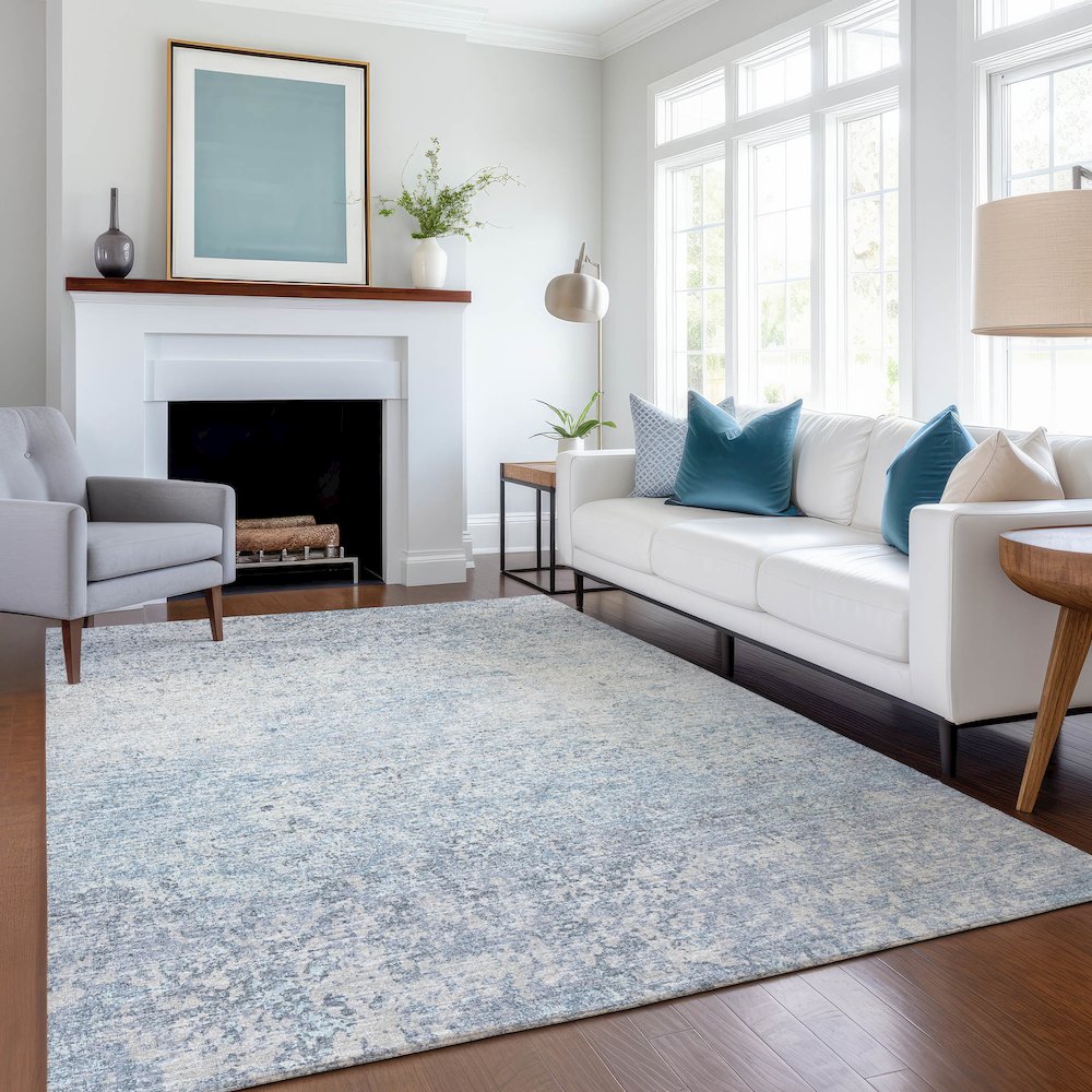 Premium Machine Washable Mayfield  Blue 10' x 14' Rug. Picture 5