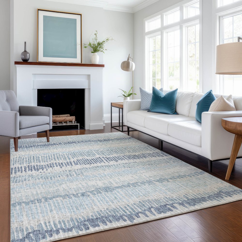 Premium Machine Washable Mayfield  Blue 10' x 14' Rug. Picture 5