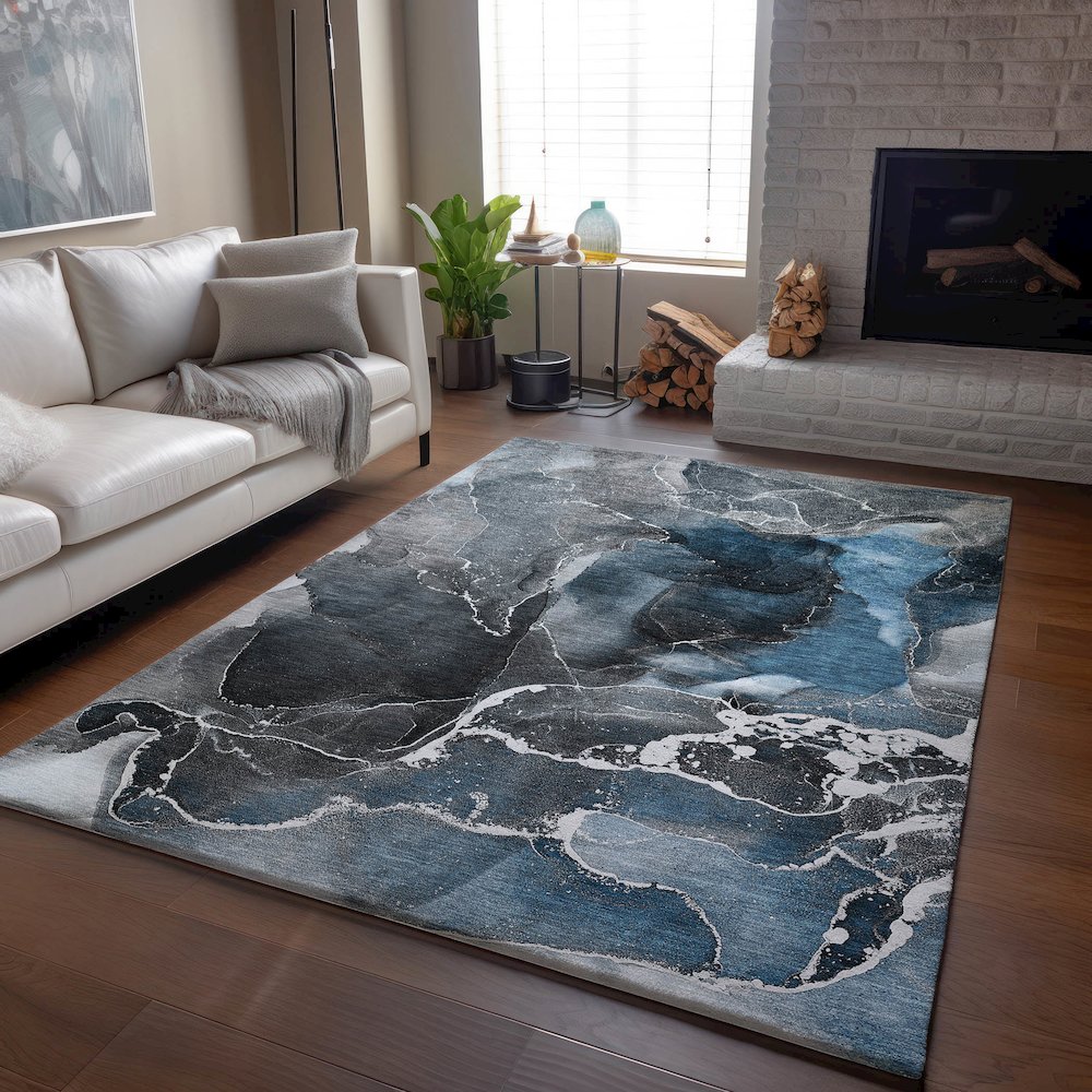 Premium Machine Washable Mayfield  Blue 10' x 14' Rug. Picture 6