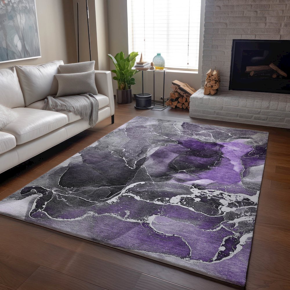 Premium Machine Washable Mayfield  Purple 10' x 14' Rug. Picture 6