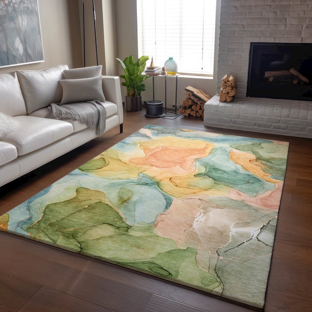 Premium Machine Washable Mayfield  Blue 10' x 14' Rug. Picture 6