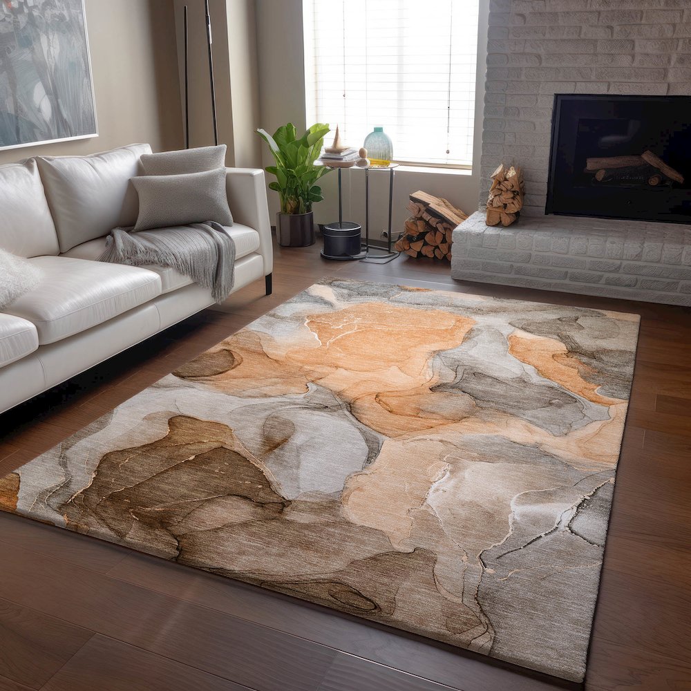 Premium Machine Washable Mayfield  Orange 10' x 14' Rug. Picture 6
