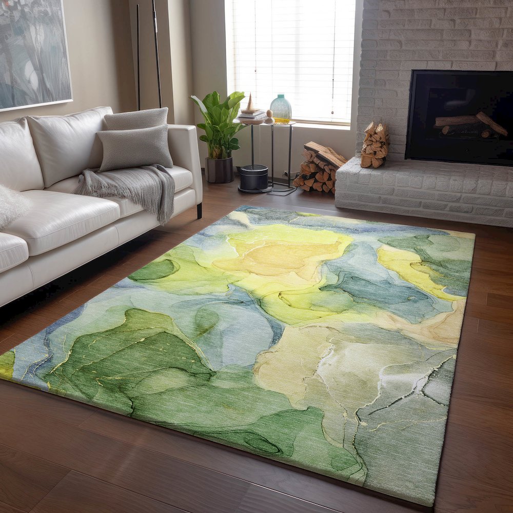 Premium Machine Washable Mayfield  Yellow 10' x 14' Rug. Picture 6