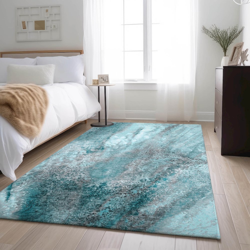 Premium Machine Washable Mayfield  Teal 10' x 14' Rug. Picture 5