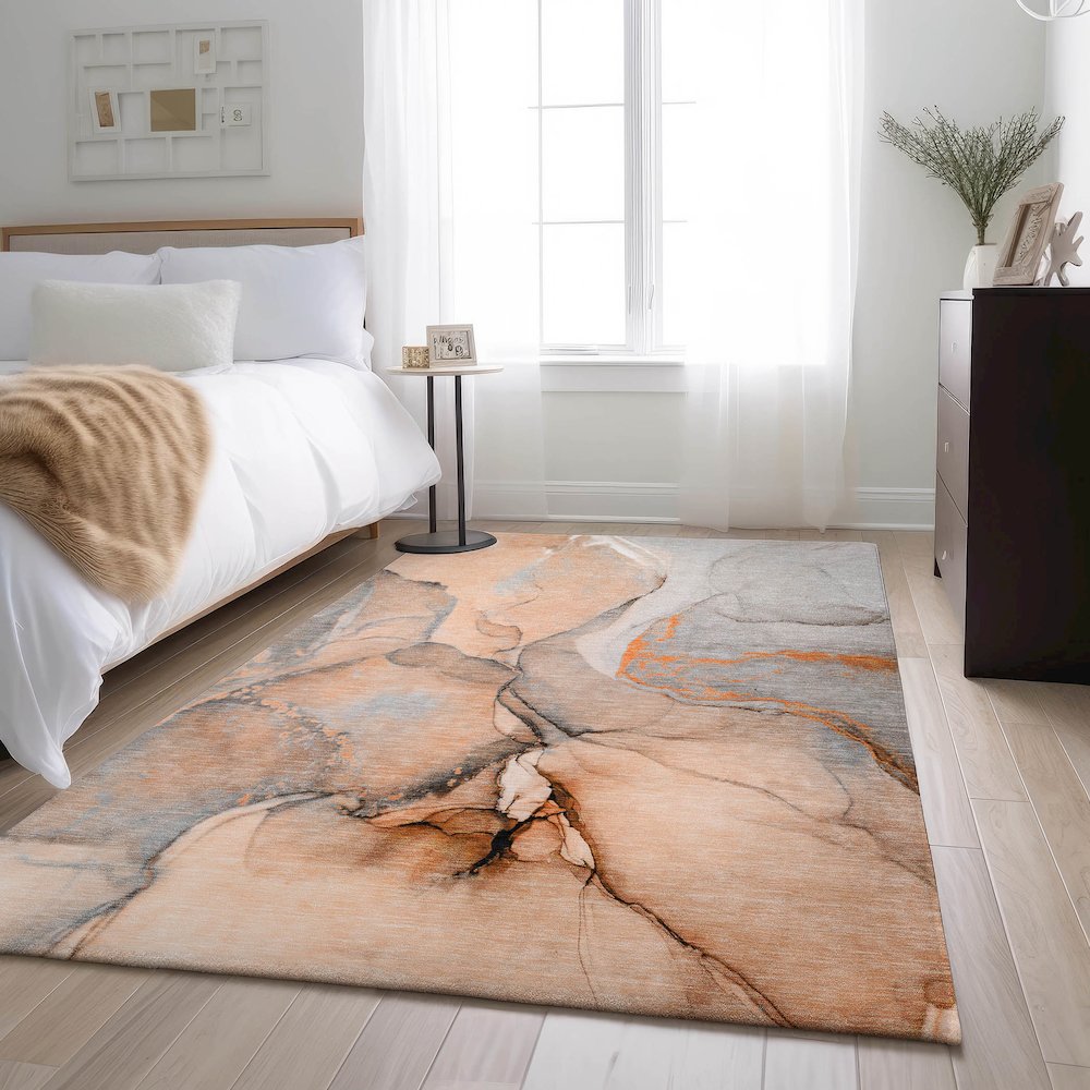 Premium Machine Washable Mayfield  Orange 10' x 14' Rug. Picture 5