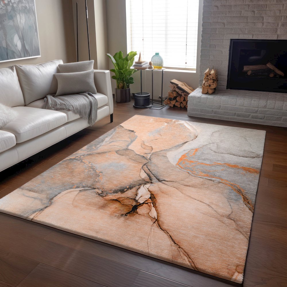 Premium Machine Washable Mayfield  Orange 10' x 14' Rug. Picture 6