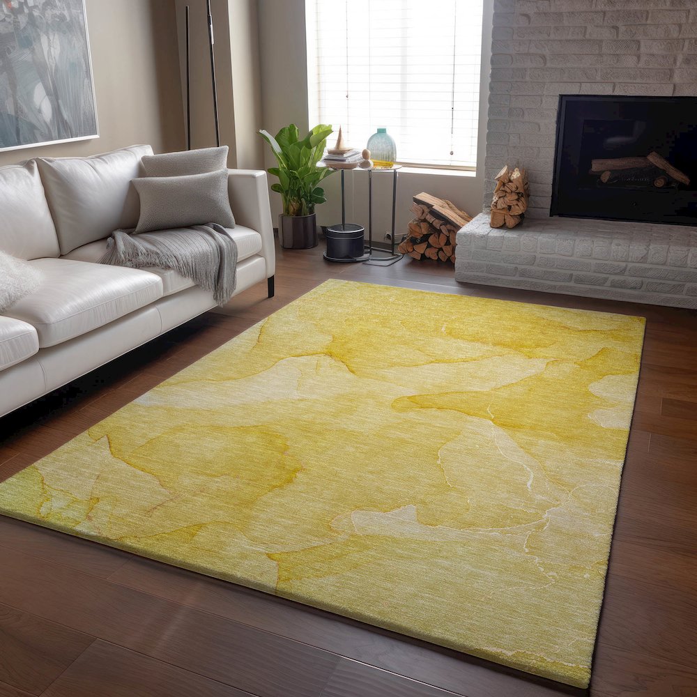 Premium Machine Washable Mayfield  Gold 10' x 14' Rug. Picture 6