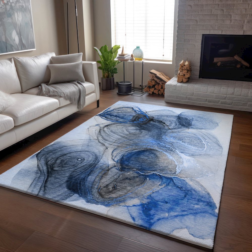 Premium Machine Washable Mayfield  Navy 10' x 14' Rug. Picture 6