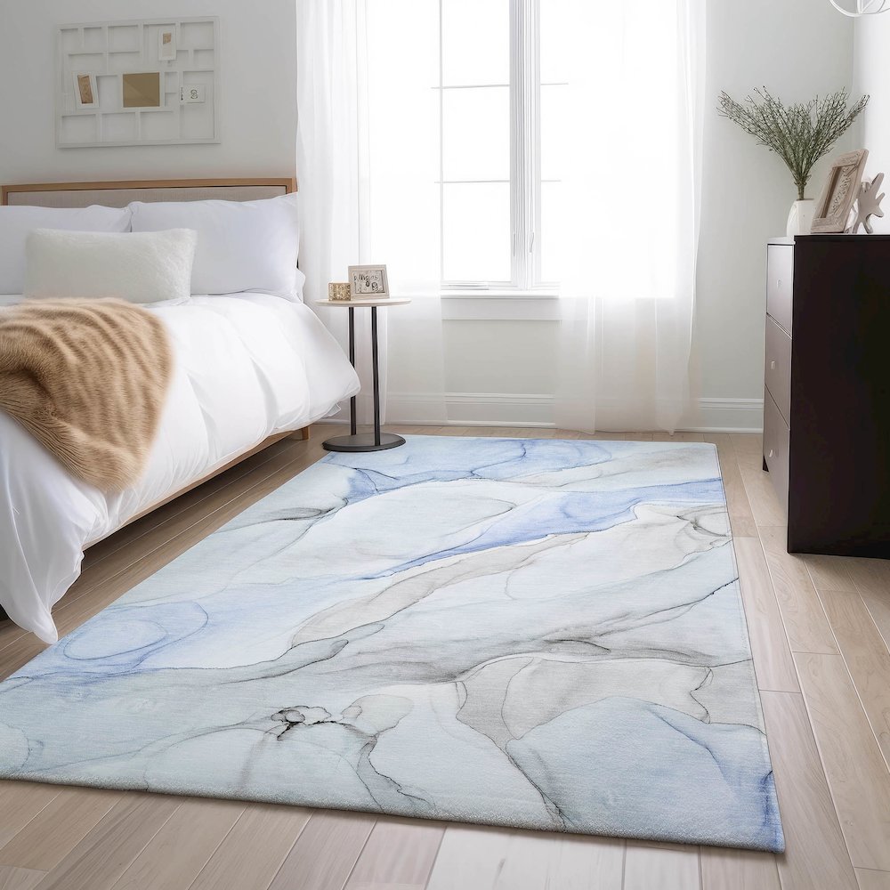 Premium Machine Washable Mayfield  Blue 10' x 14' Rug. Picture 5