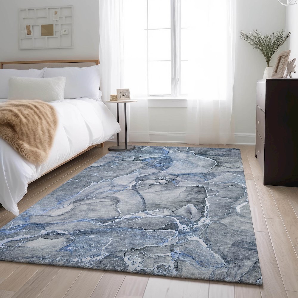 Premium Machine Washable Mayfield  Blue 10' x 14' Rug. Picture 5