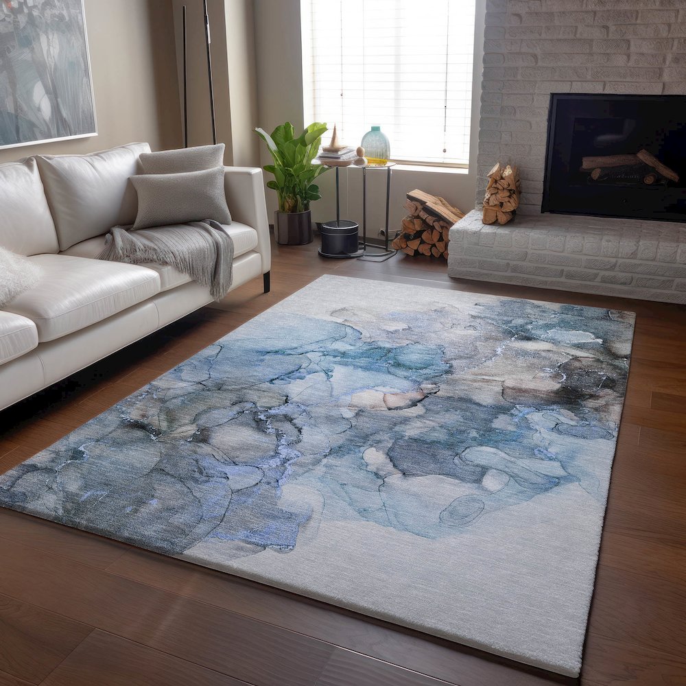 Premium Machine Washable Mayfield  Blue 10' x 14' Rug. Picture 6