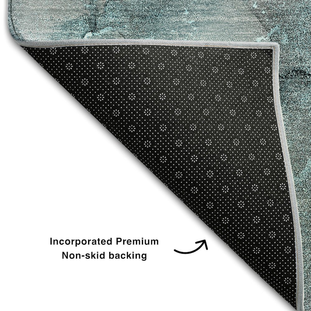 Premium Machine Washable Mayfield  Teal 8' x 8' Round Rug. Picture 2