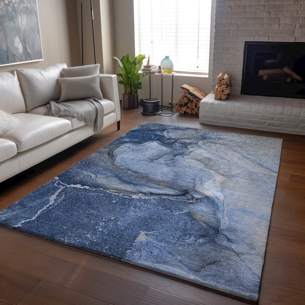 Premium Machine Washable Mayfield  Navy 10' x 14' Rug. Picture 6