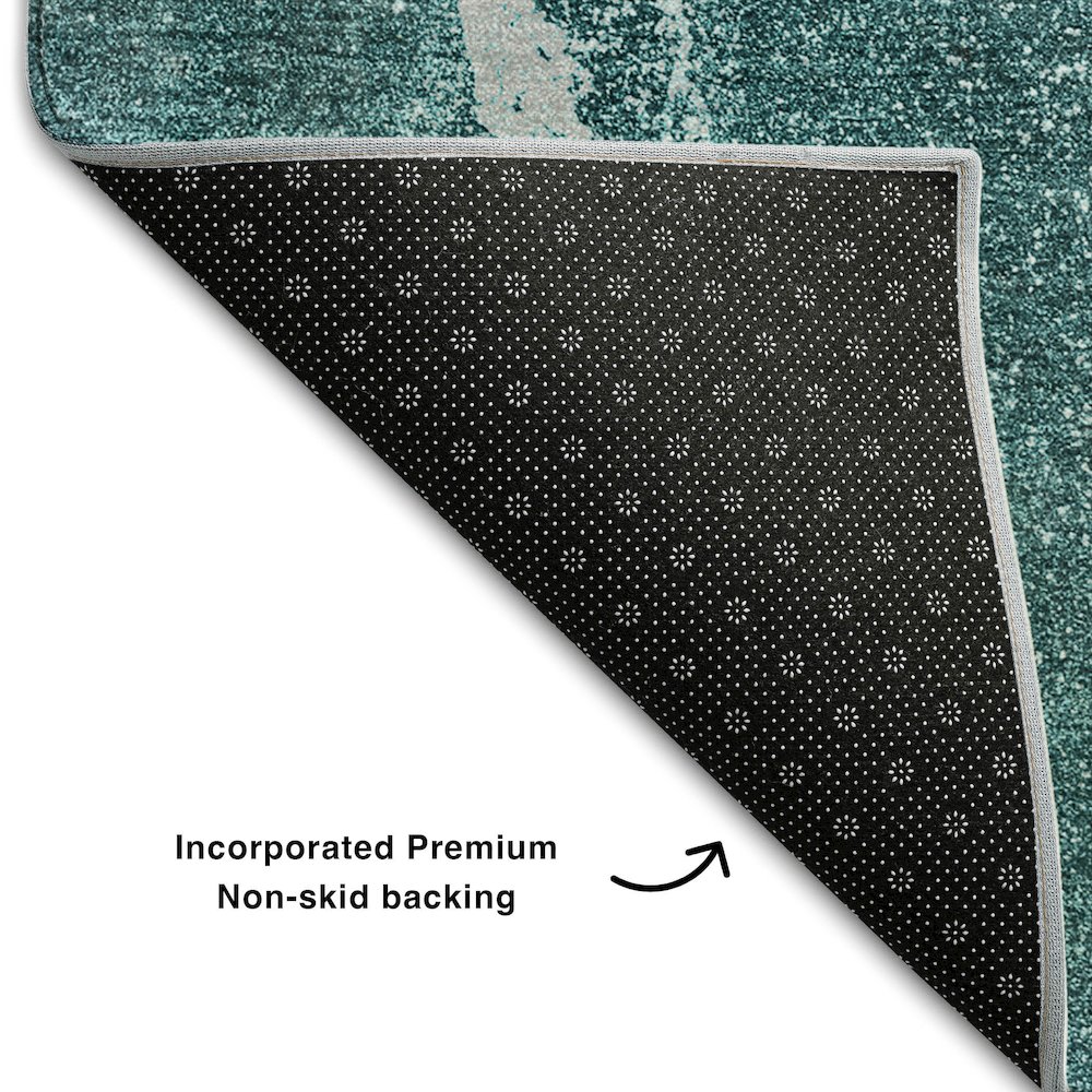 Premium Machine Washable Mayfield  Teal 8' x 8' Round Rug. Picture 2