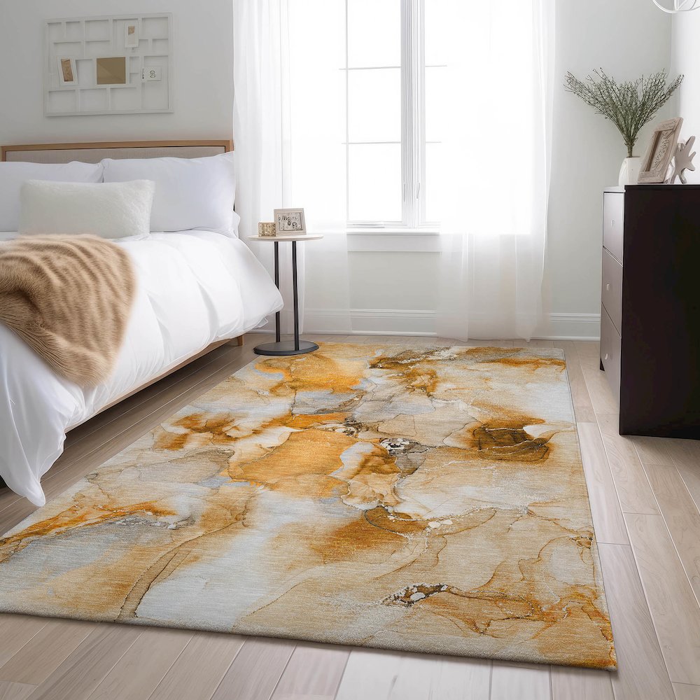 Premium Machine Washable Mayfield  Orange 10' x 14' Rug. Picture 5