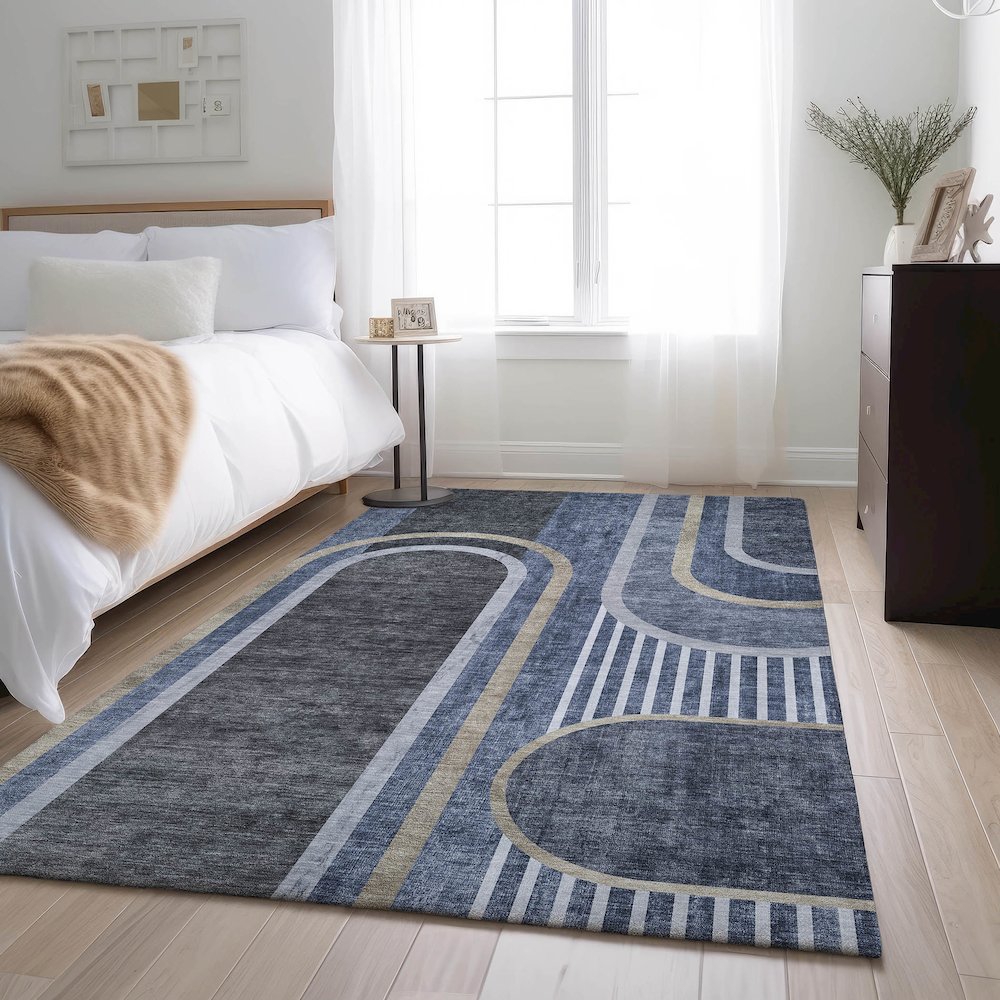 Premium Machine Washable Mayfield  Navy 10' x 14' Rug. Picture 5