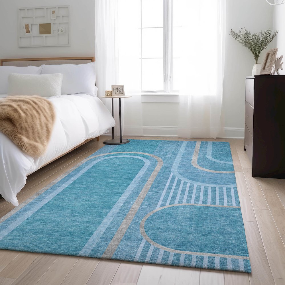 Premium Machine Washable Mayfield  Teal 10' x 14' Rug. Picture 5