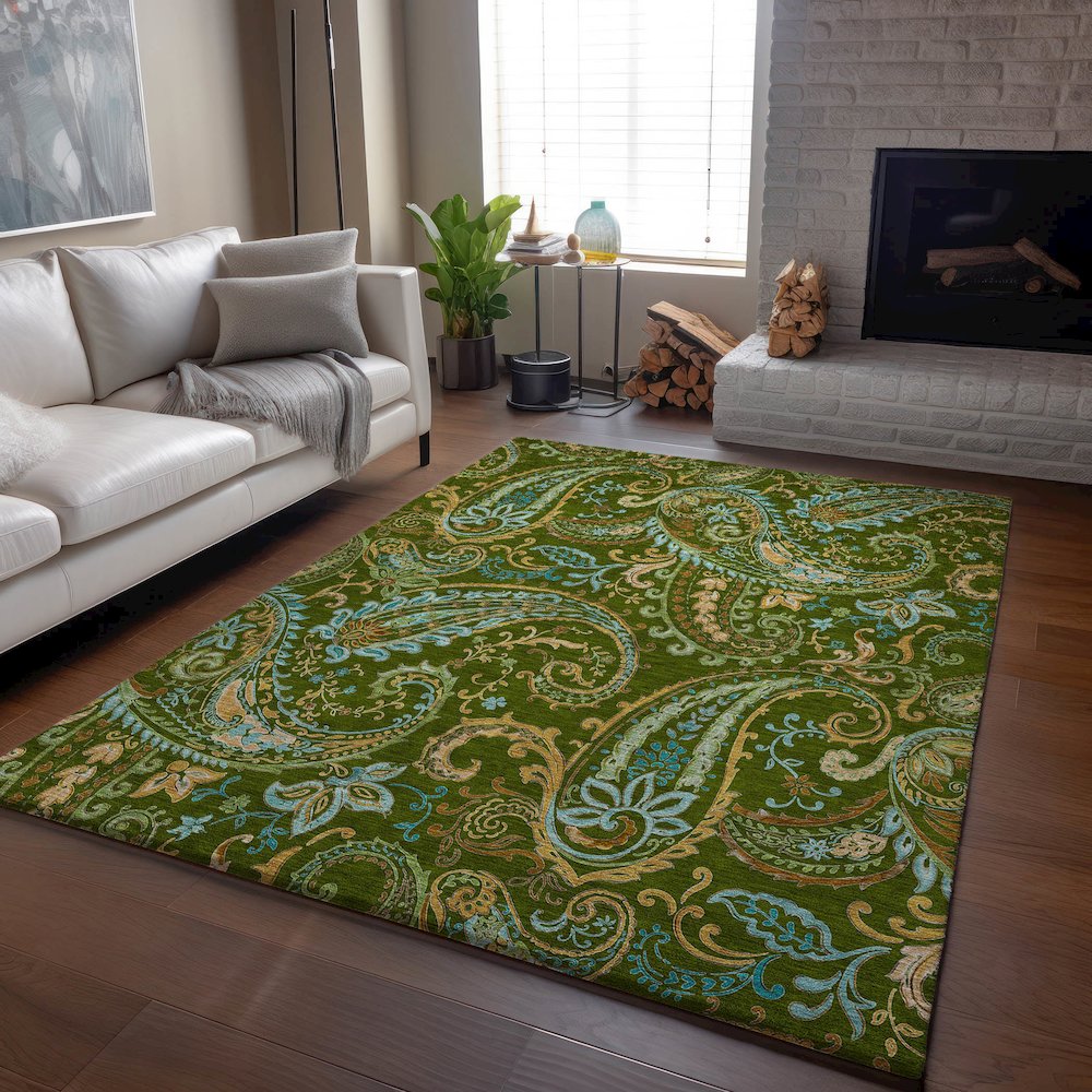 Premium Machine Washable Mayfield  Green 10' x 14' Rug. Picture 6