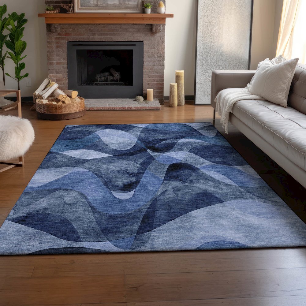 Premium Machine Washable Mayfield  Navy 10' x 14' Rug. Picture 6