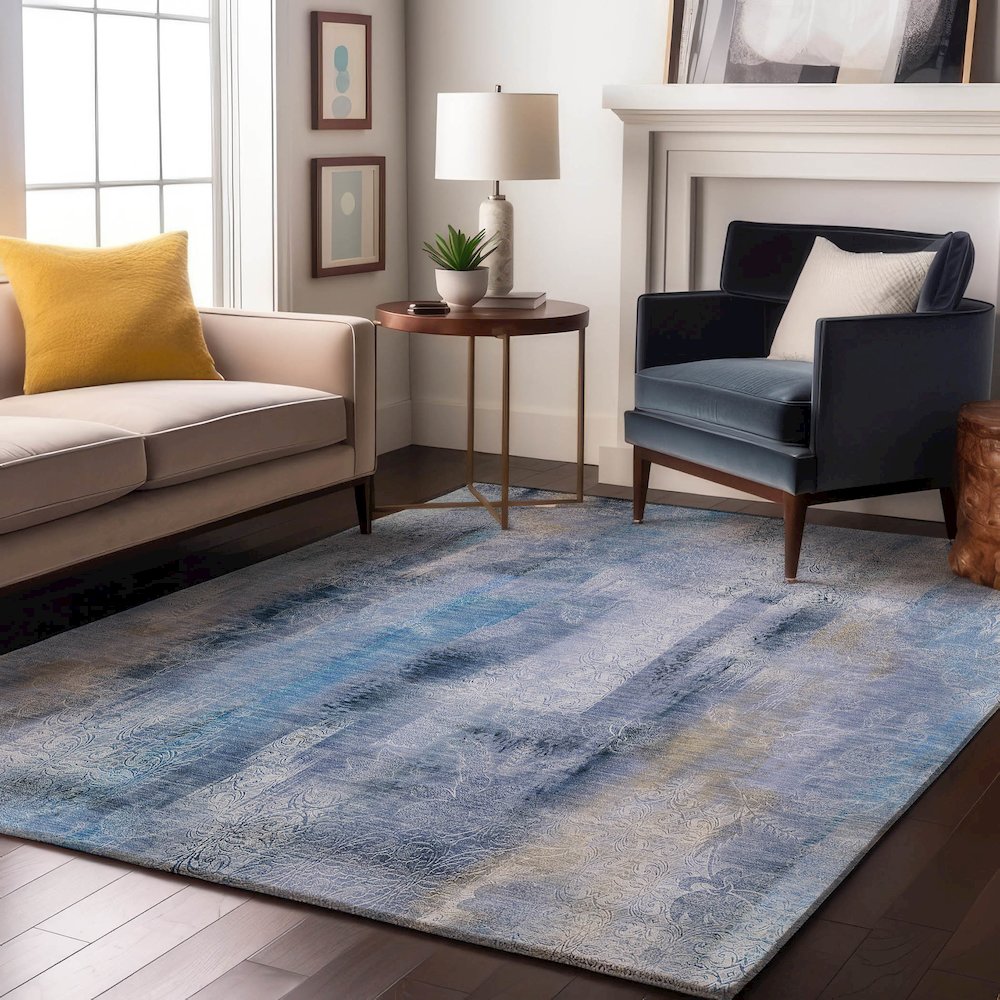 Premium Machine Washable Mayfield  Blue 10' x 14' Rug. Picture 5