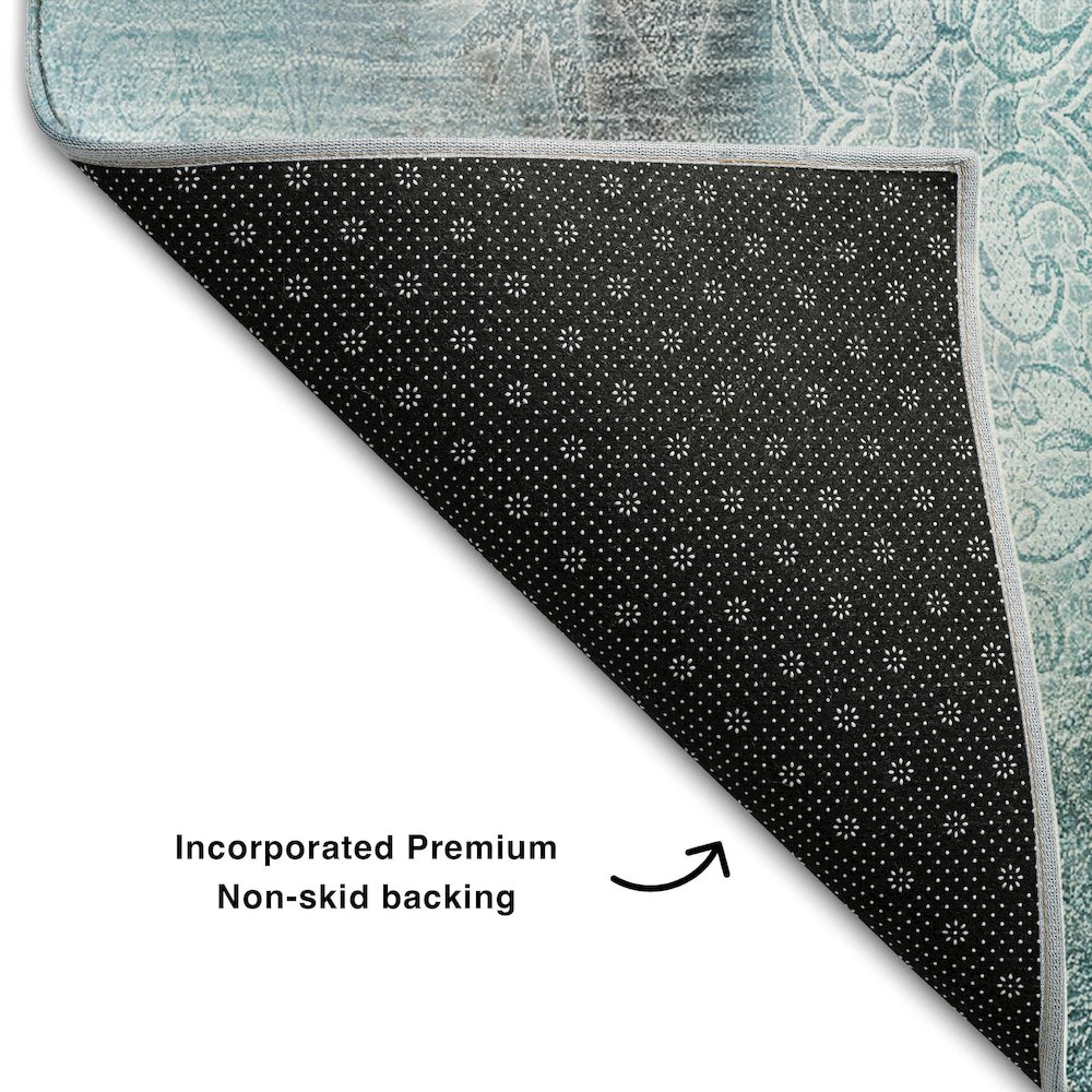 Premium Machine Washable Mayfield  Teal 8' x 8' Round Rug. Picture 2