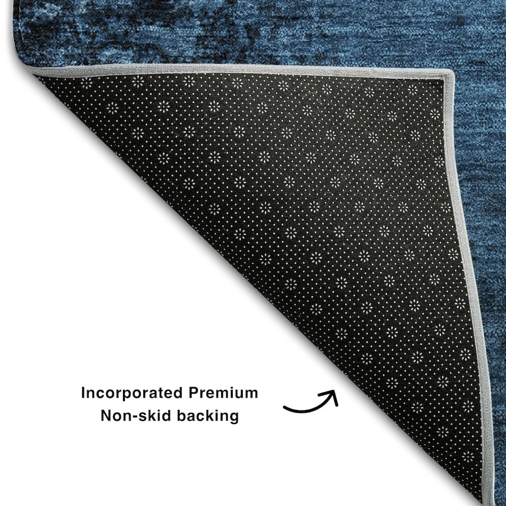 Premium Machine Washable Mayfield  Navy 8' x 8' Round Rug. Picture 2