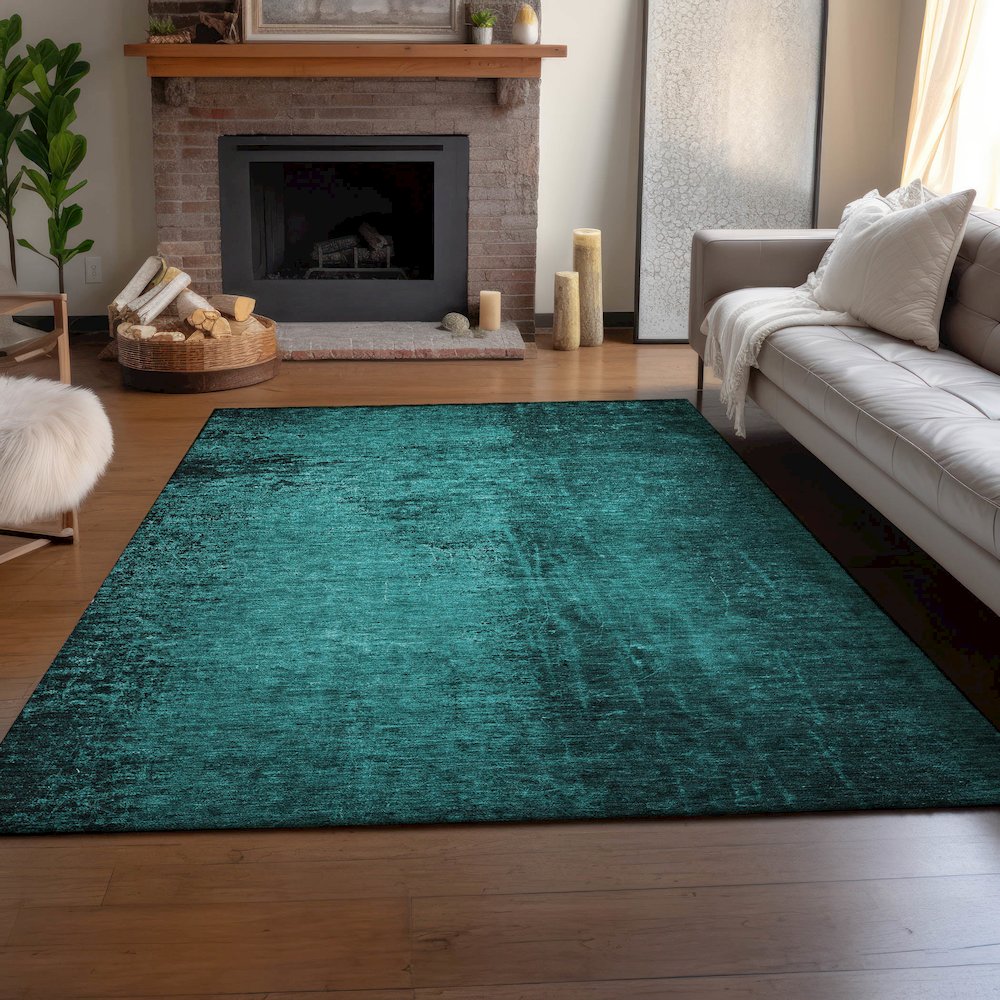 Premium Machine Washable Mayfield  Teal 10' x 14' Rug. Picture 6