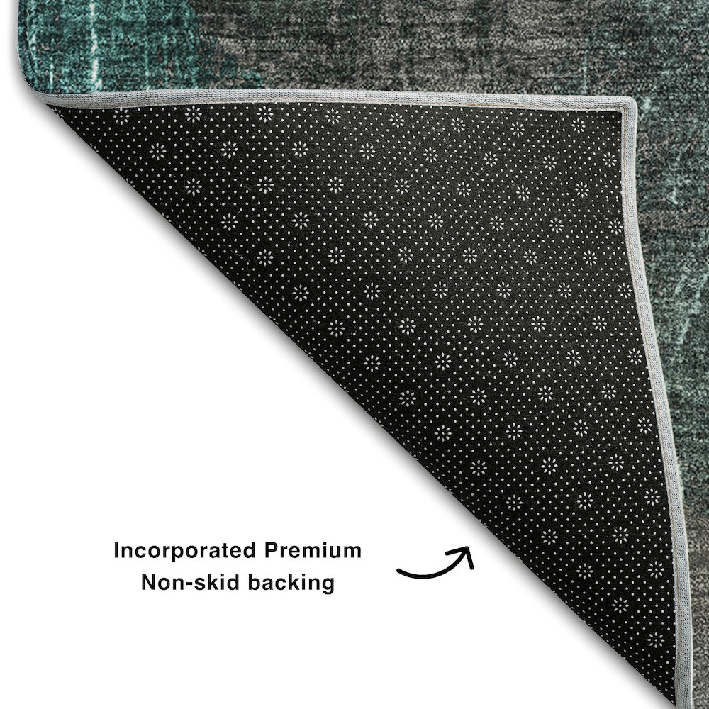 Premium Machine Washable Mayfield  Teal 8' x 8' Round Rug. Picture 2