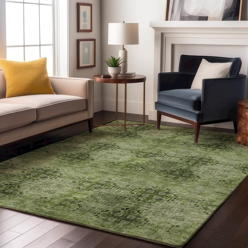 Premium Machine Washable Mayfield  Olive 10' x 14' Rug. Picture 5