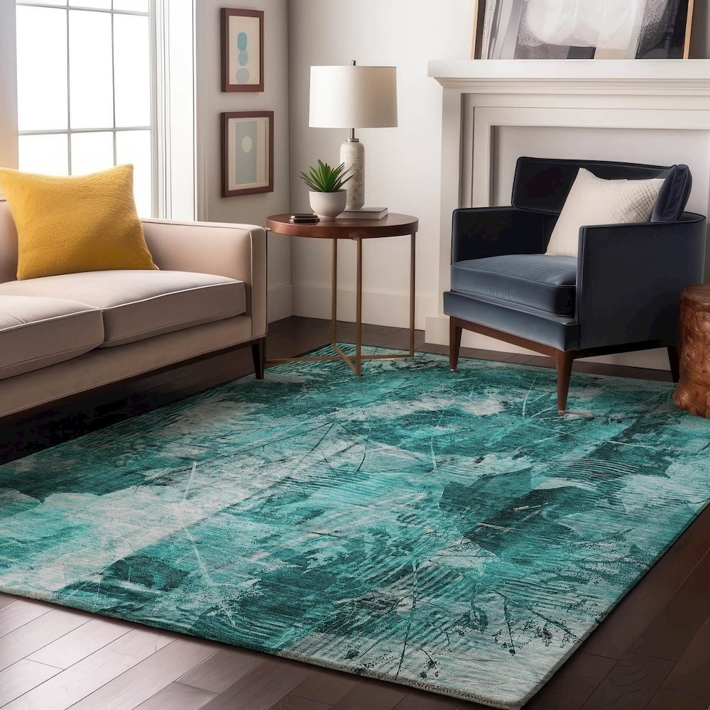 Premium Machine Washable Mayfield  Teal 10' x 14' Rug. Picture 5