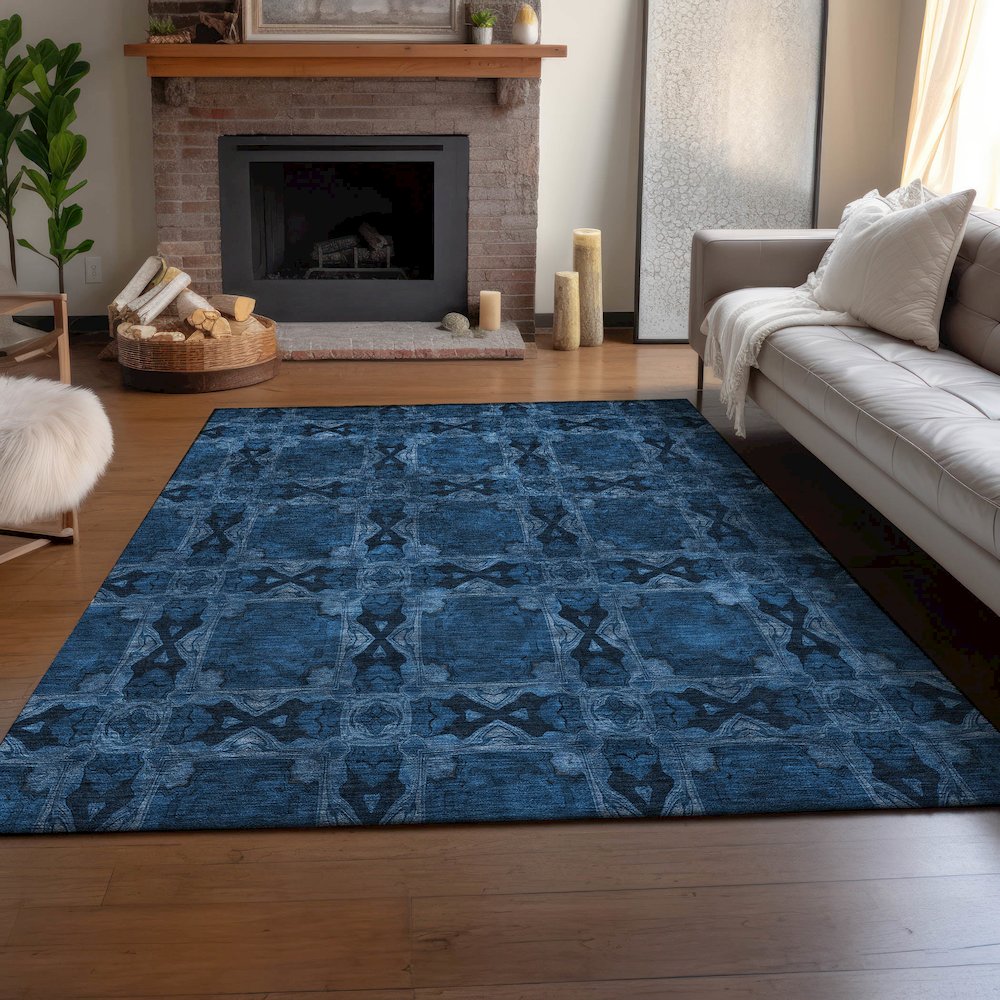 Premium Machine Washable Mayfield  Navy 10' x 14' Rug. Picture 6