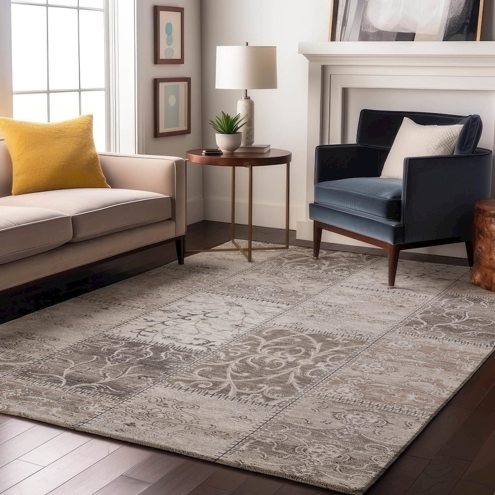 Premium Machine Washable Mayfield  Taupe 10' x 14' Rug. Picture 5