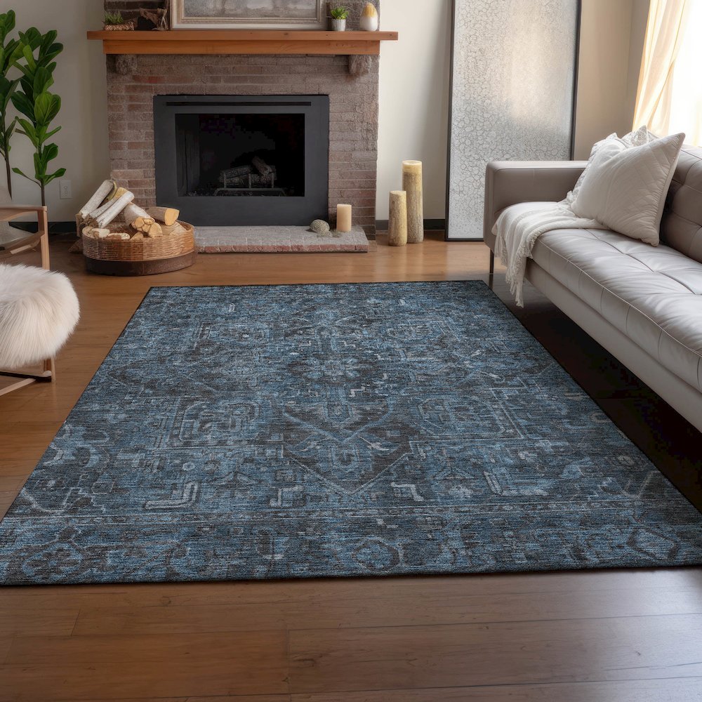 Premium Machine Washable Mayfield  Navy 10' x 14' Rug. Picture 6