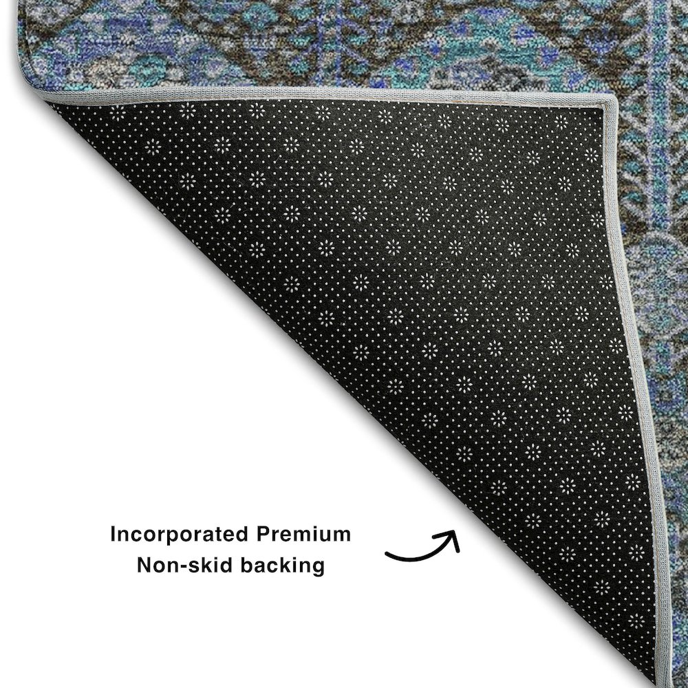 Premium Machine Washable Mayfield  Teal 8' x 8' Round Rug. Picture 2