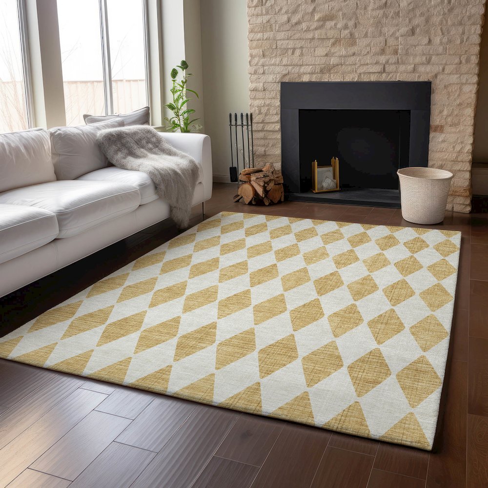Premium Machine Washable Mayfield  Gold 10' x 14' Rug. Picture 6