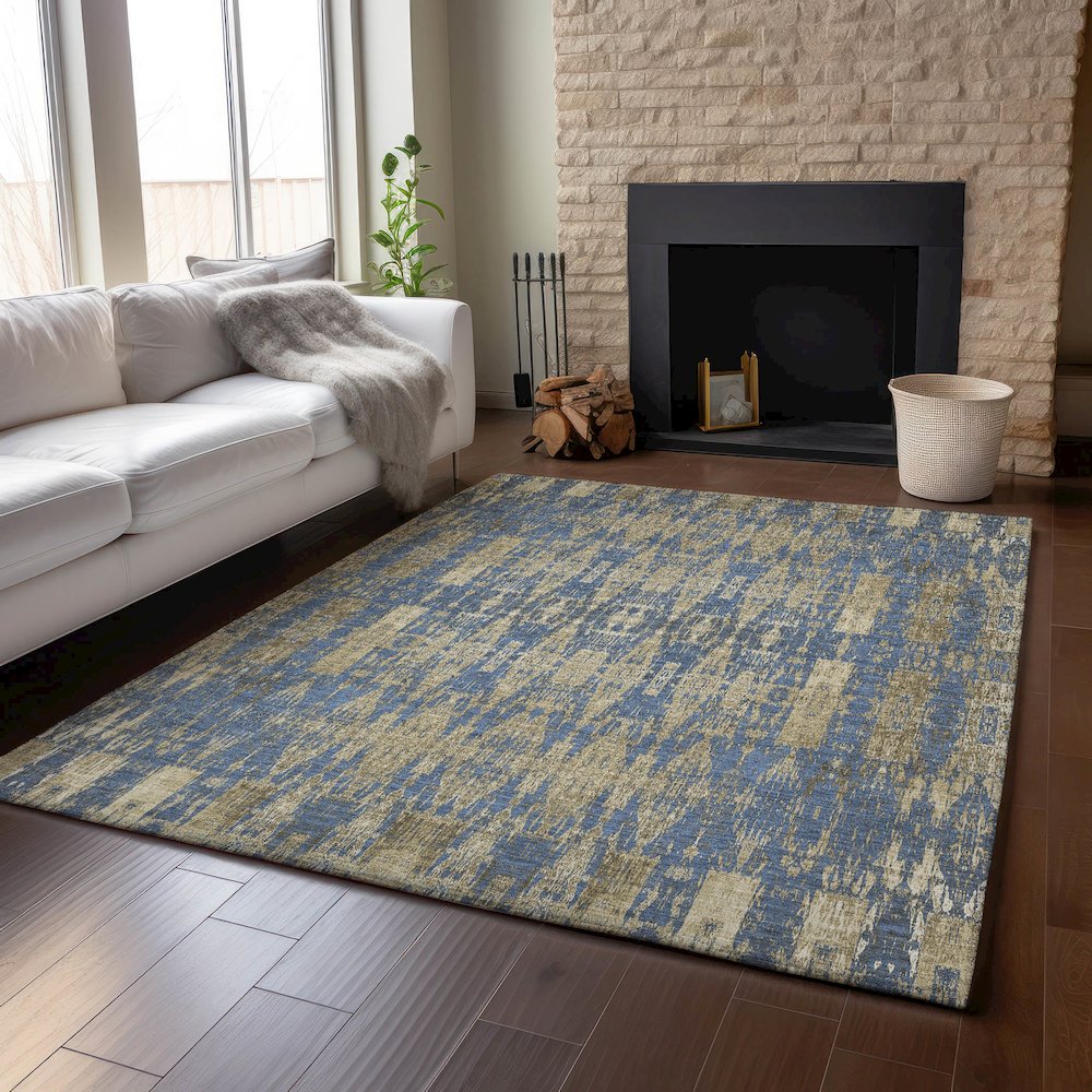Premium Machine Washable Mayfield  Blue 10' x 14' Rug. Picture 6