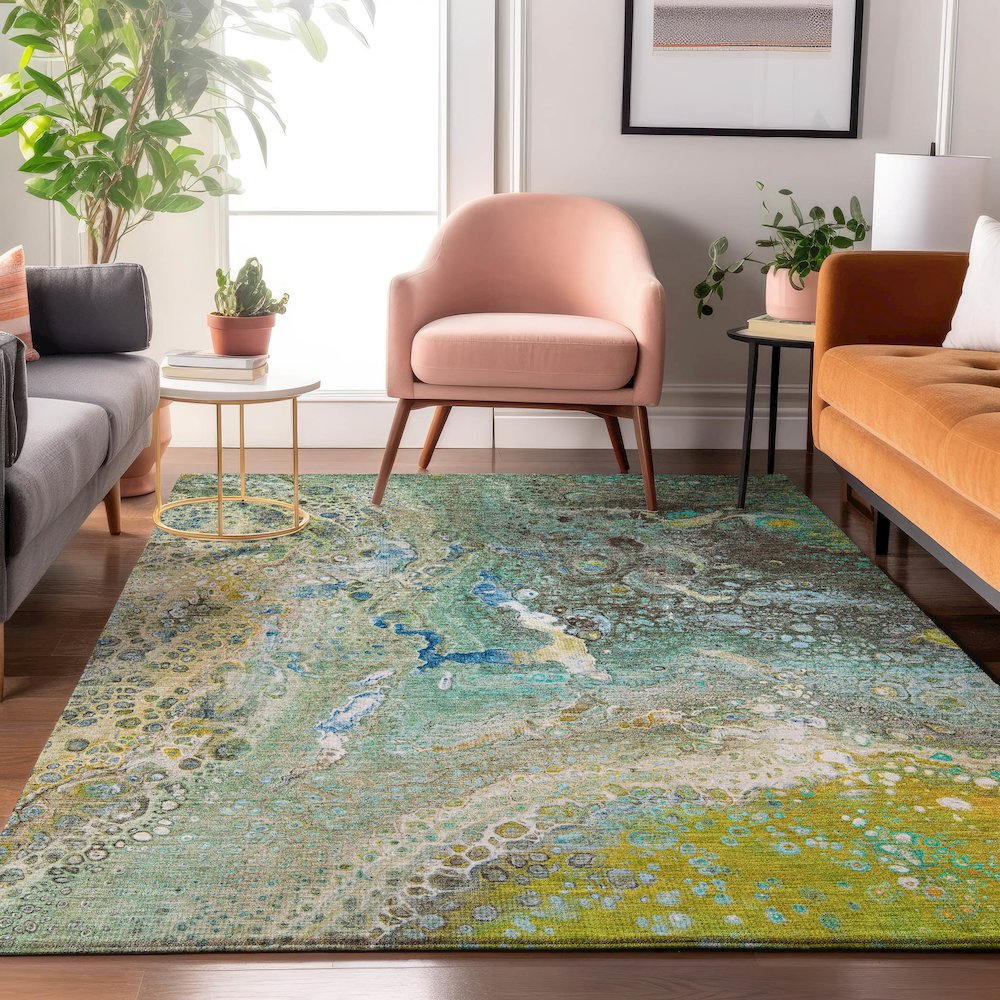 Premium Machine Washable Mayfield  Teal 10' x 14' Rug. Picture 5