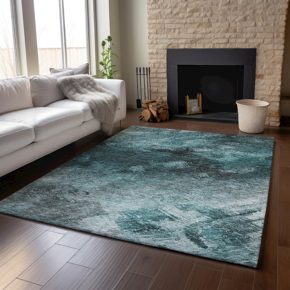 Premium Machine Washable Mayfield  Teal 10' x 14' Rug. Picture 6
