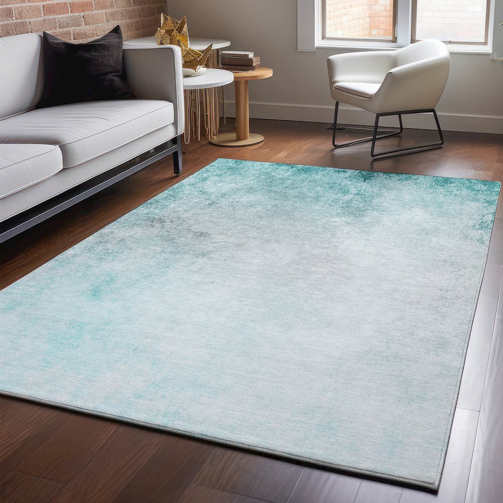 Premium Machine Washable Mayfield  Teal 10' x 14' Rug. Picture 5