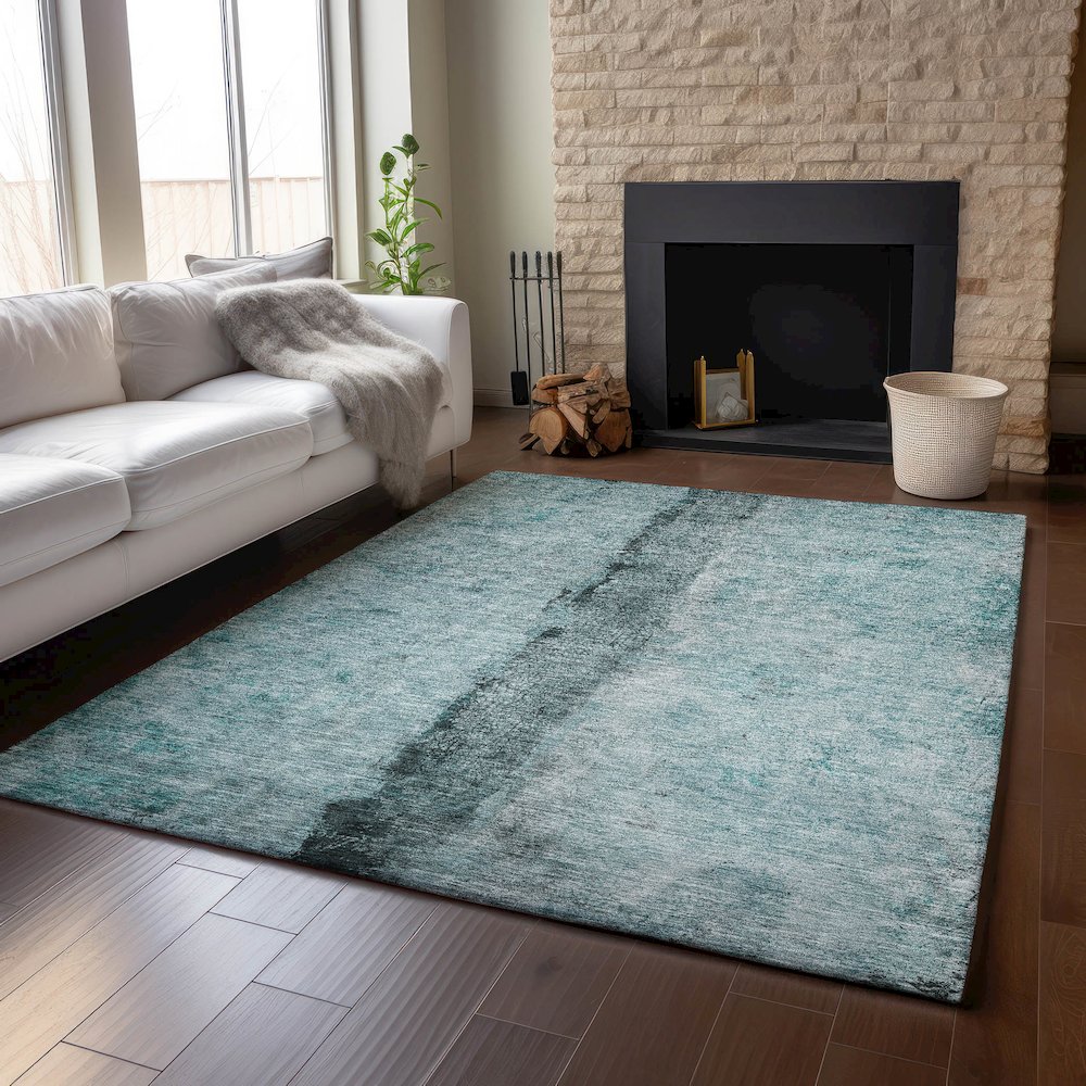 Premium Machine Washable Mayfield  Teal 10' x 14' Rug. Picture 6