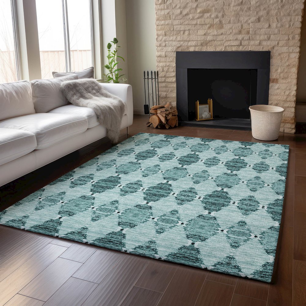 Premium Machine Washable Mayfield  Teal 10' x 14' Rug. Picture 6