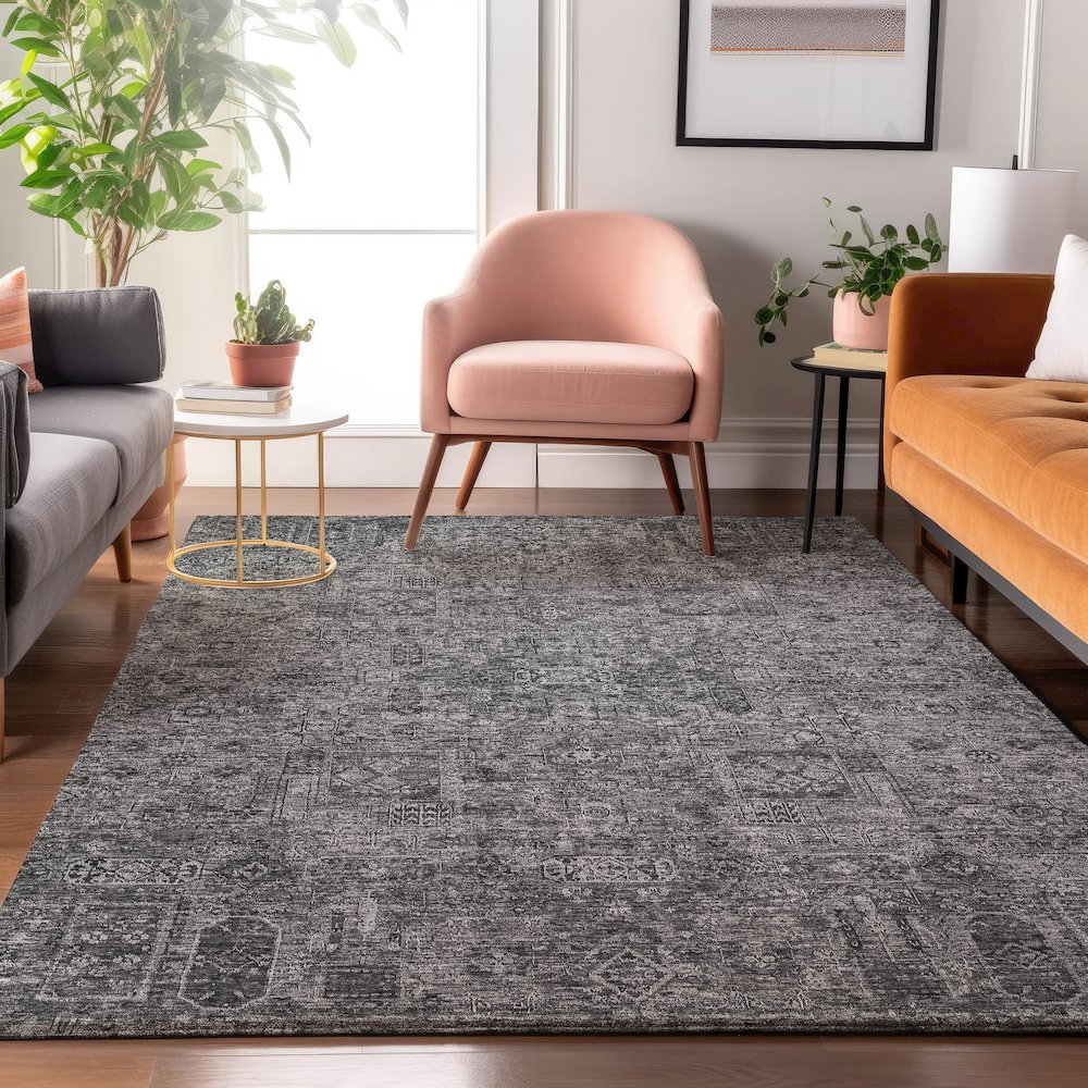Premium Machine Washable Mayfield  Charcoal 10' x 14' Rug. Picture 5