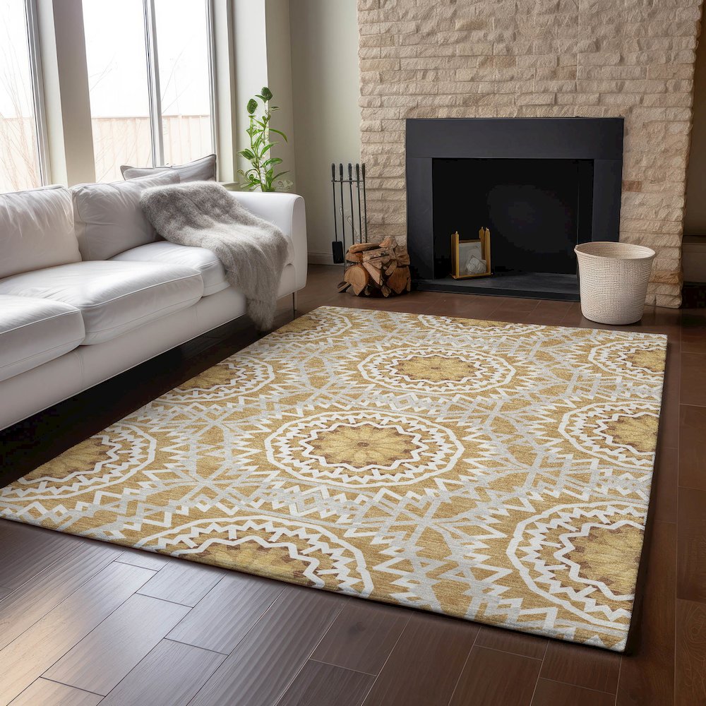 Premium Machine Washable Mayfield  Gold 10' x 14' Rug. Picture 6